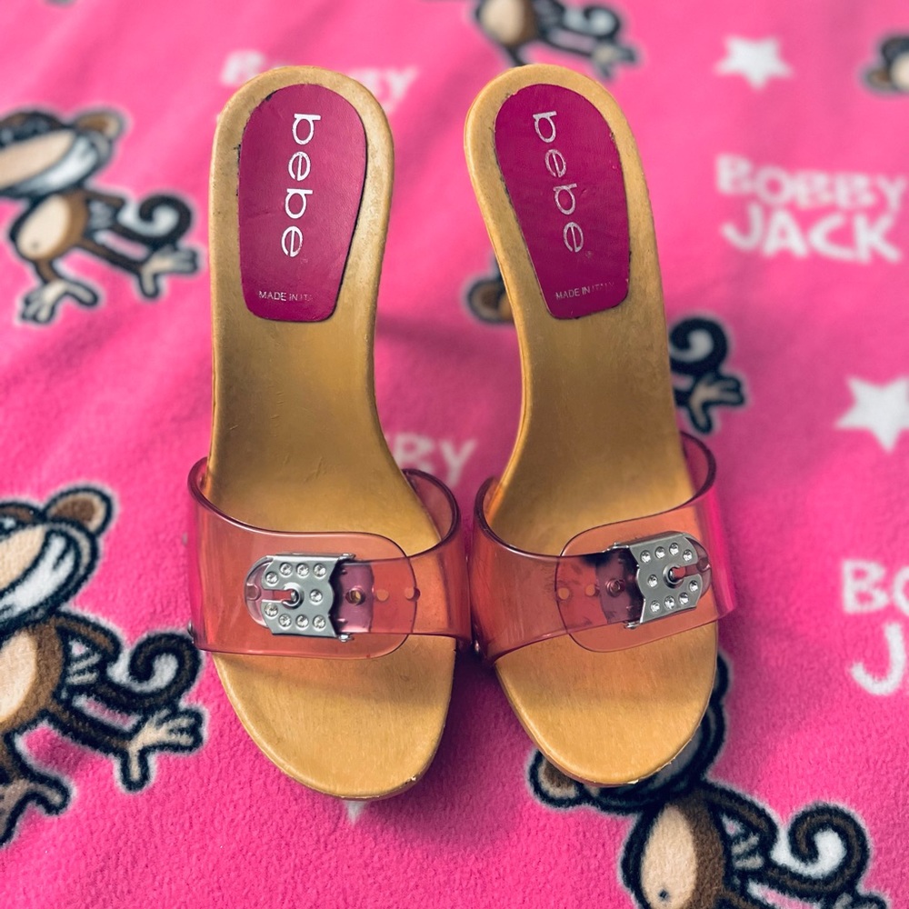 Y2k 2000s bimbo bebe pink wooden heels